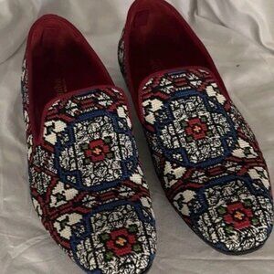 Steve McQueen Men’s Shoes Size 42/9 US Red Stained Glass Pattern Leather Loafers